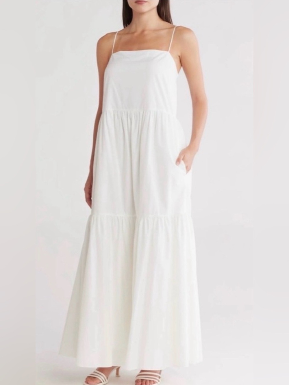 rag & bone White Maxi Spaghetti Strap Tiered Dress - Picture 1 of 8